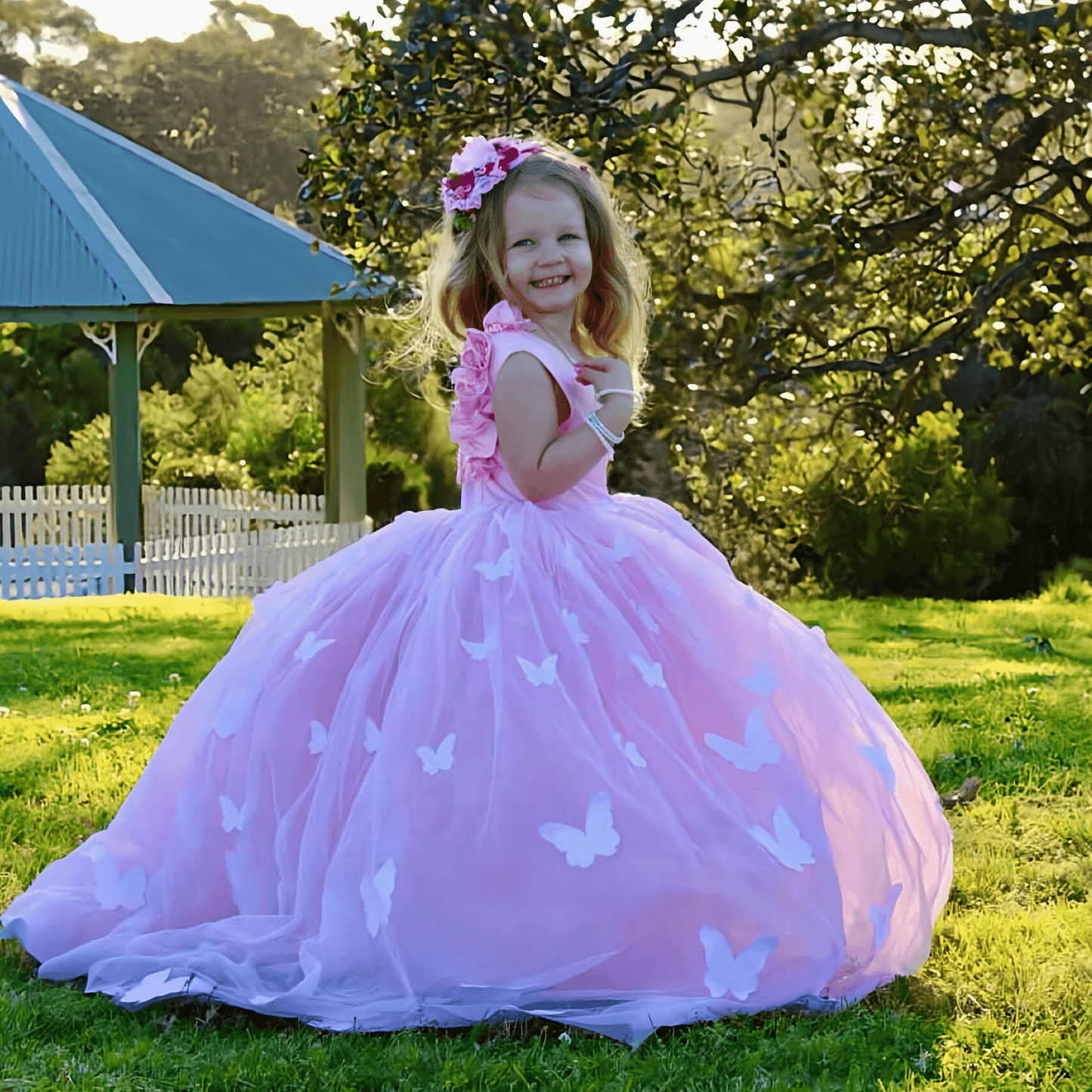 Pink Butterfly Gown - Crownkids