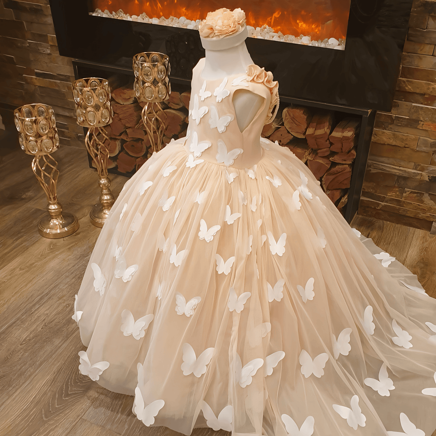 Peach Butterfly Gown - Crownkids