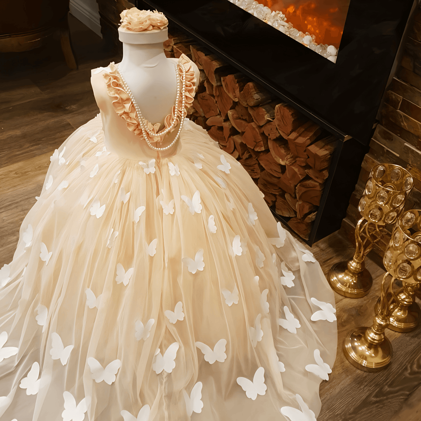 Peach Butterfly Gown - Crownkids