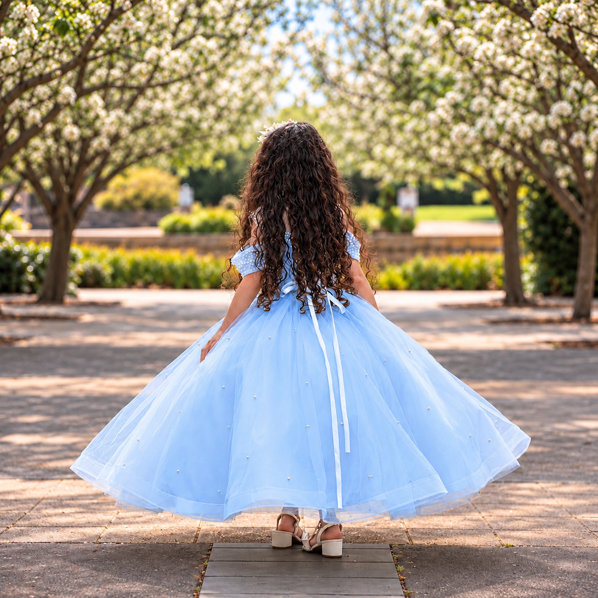 Rosalie Blue Pearl Princess Dress - Crown Kids