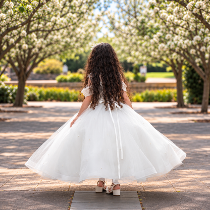 Rosalie white Pearl Princess Dress - Crown Kids