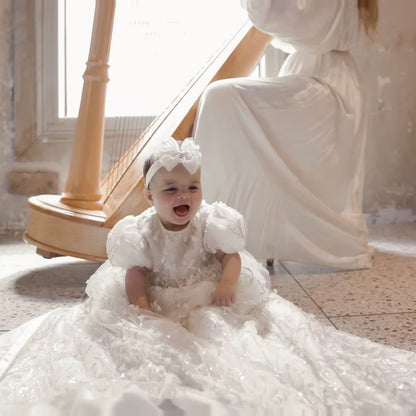 Ivory Pearl Blossom Christening Gown – Pre-Order - Crown Kids