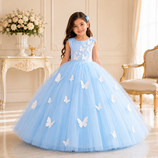 Blue Butterfly Gown - Crown Kids