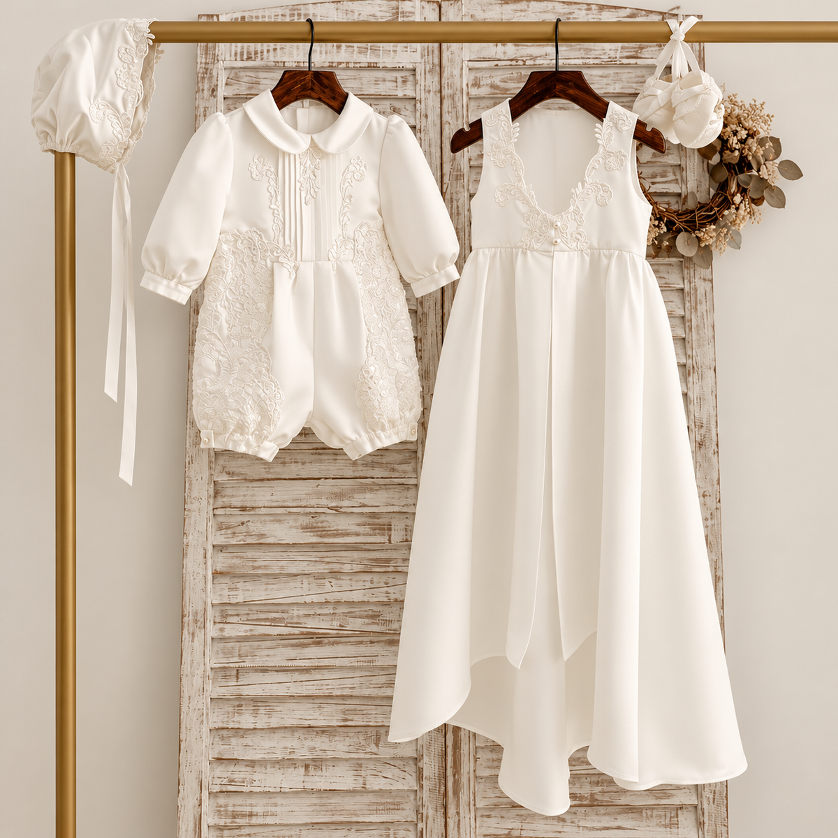 Lucien Ivory Lace Christening Romper Set – Pre-Order