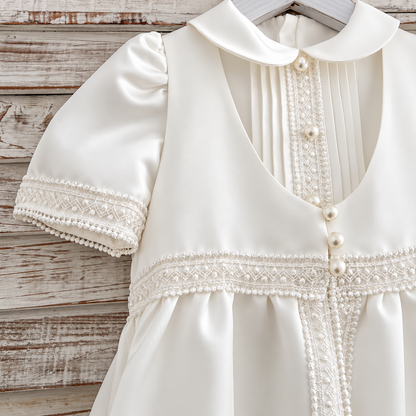 Eloise Ivory Satin Baptism Gown – Pre-Order