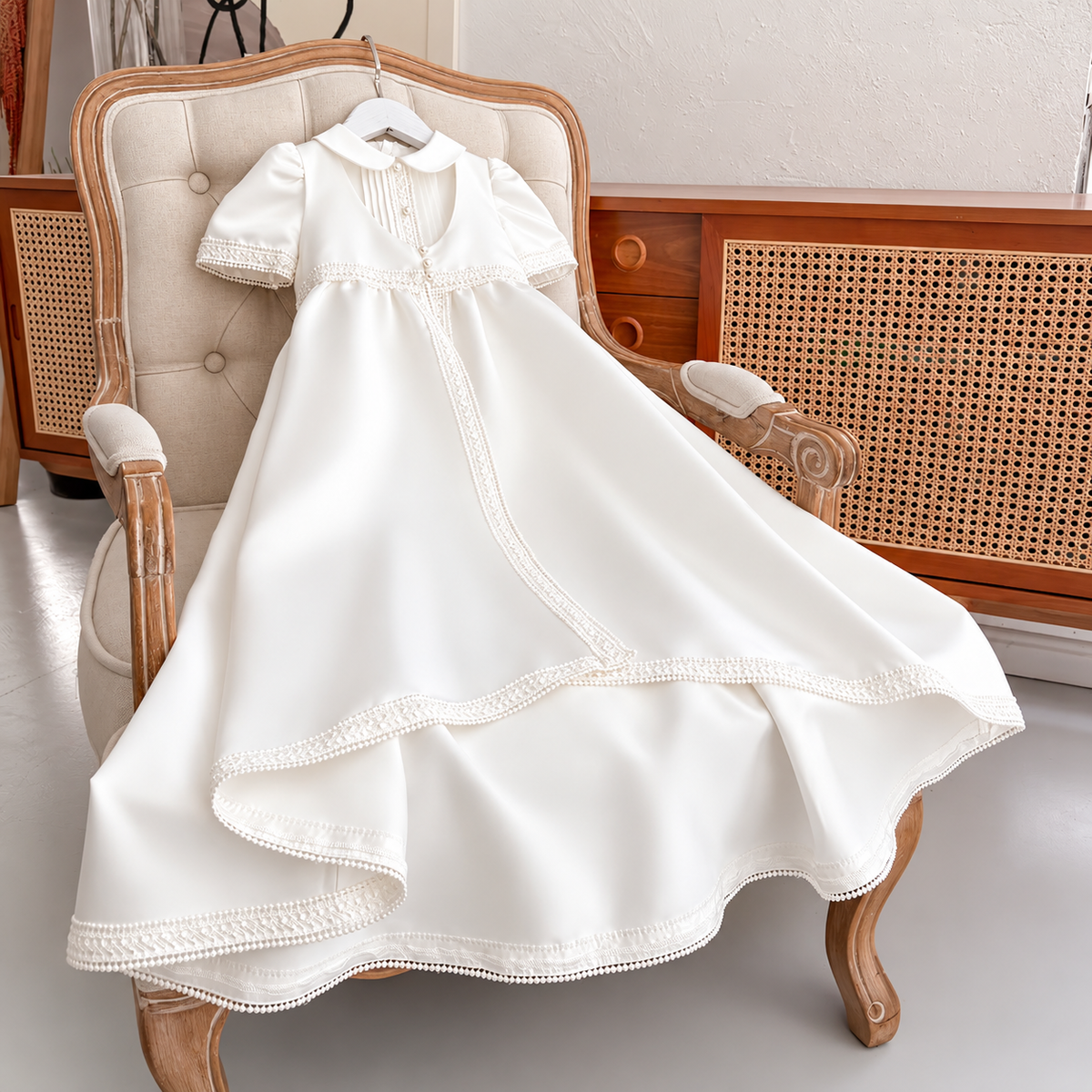 Eloise Ivory Satin Baptism Gown – Pre-Order