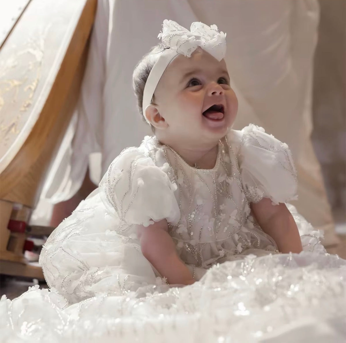Ivory Pearl Blossom Christening Gown – Pre-Order - Crown Kids