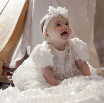 Ivory Pearl Blossom Christening Gown – Pre-Order - Crown Kids