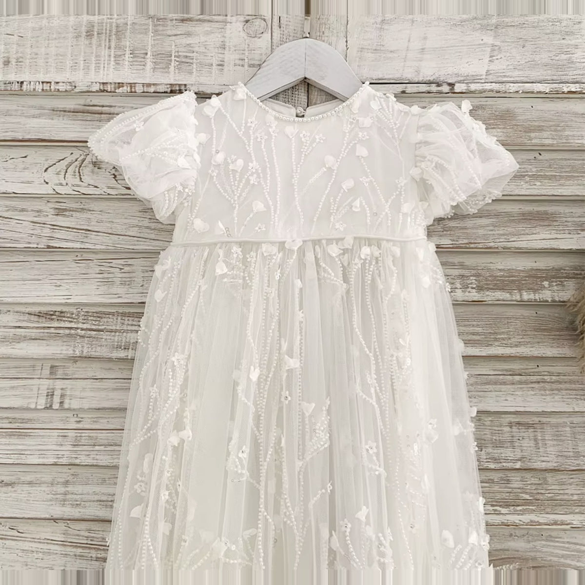 Ivory Pearl Blossom Christening Gown – Pre-Order - Crown Kids