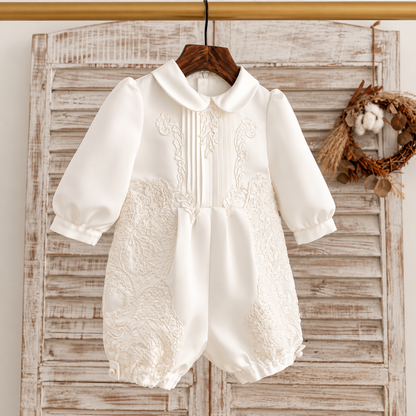 Lucien Ivory Lace Christening Romper Set – Pre-Order