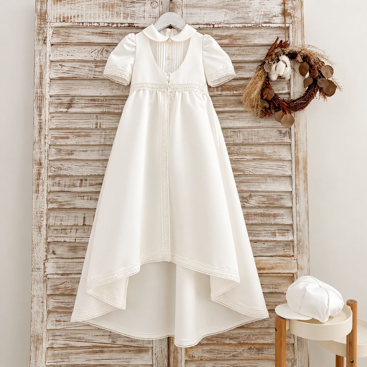 Eloise Ivory Satin Baptism Gown – Pre-Order
