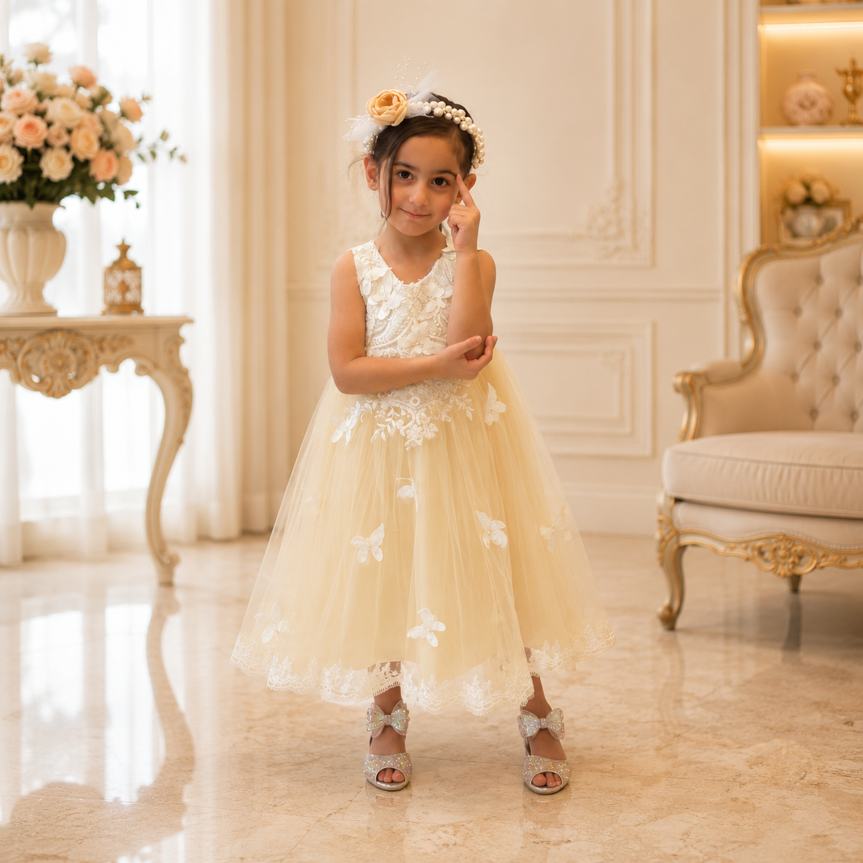 Halen Long Beige Dress - Crown Kids