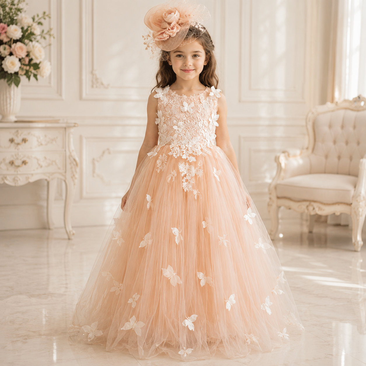 Peach Lilibet Dress - Crown Kids