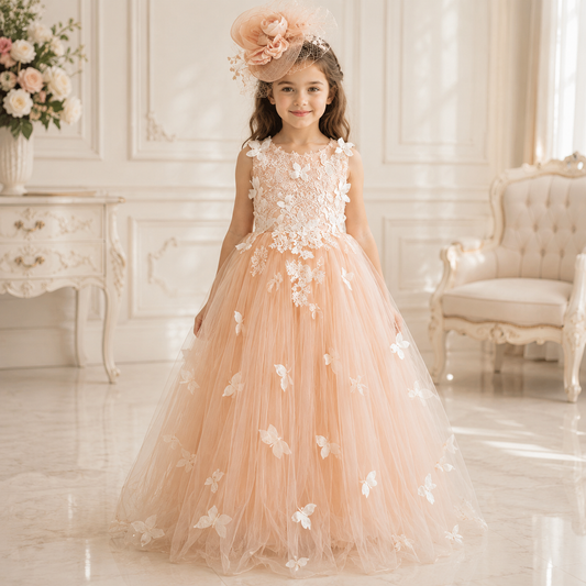 Peach Lilibet Dress - Crown Kids