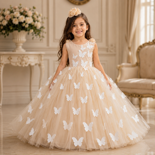 Peach Butterfly Gown - Crownkids