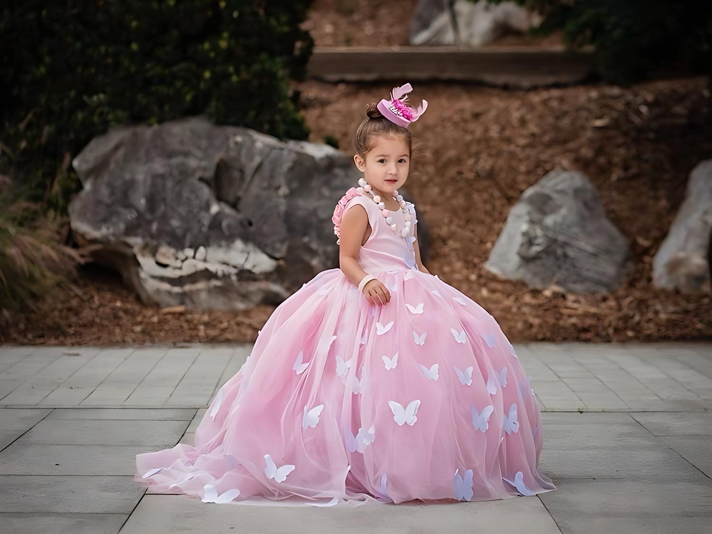 Pink Butterfly Gown - Crownkids