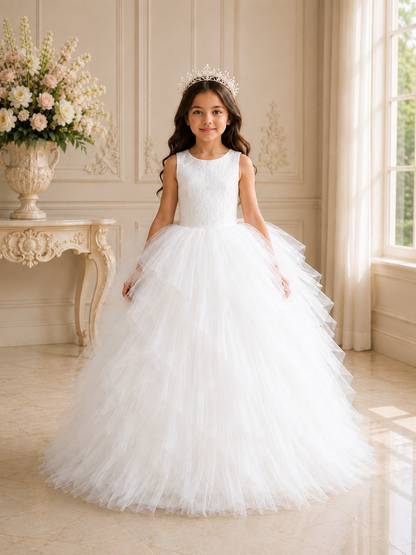Ivory Ruffle Lace-Back Gown