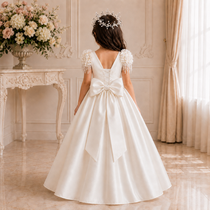 Ivory 3D Floral Shoulder Gown