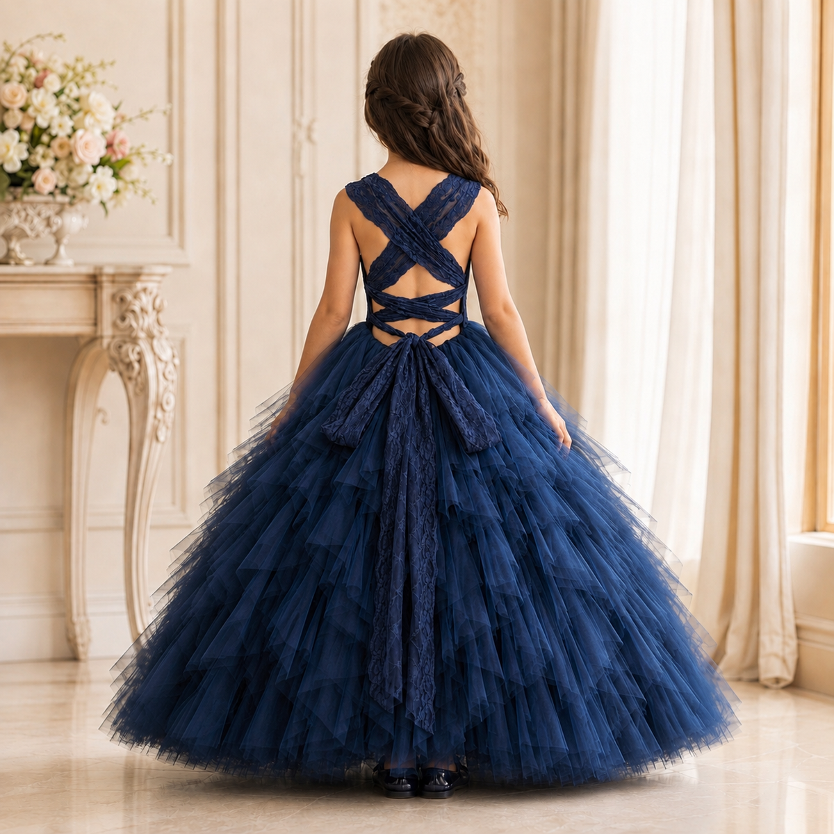 Navy Lace Back Dress