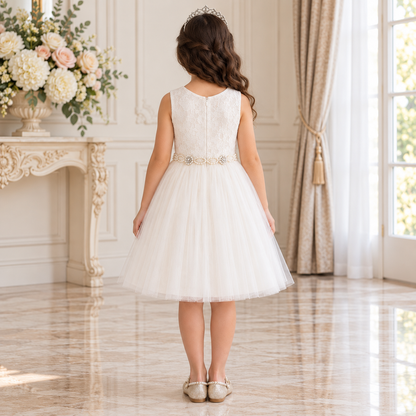 Ivory Lace & Crystal Tulle Dress