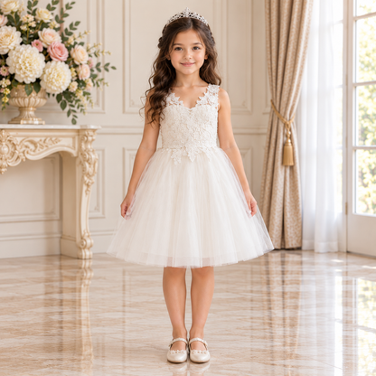 Ivory V-Neck Lace Dress
