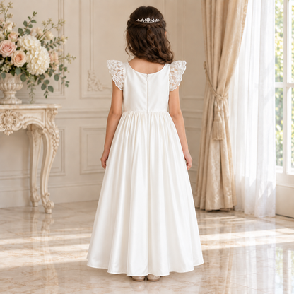 Ivory Lace Flutter Sleeve Communion Dress