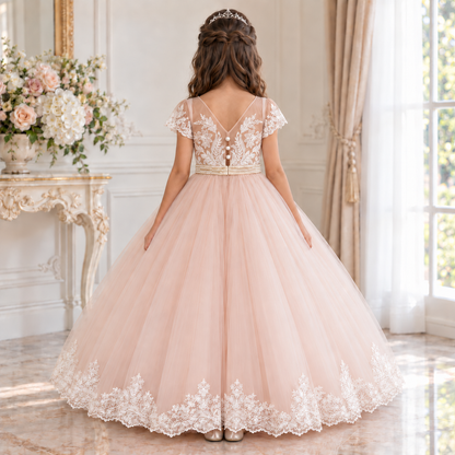 Blush Pink Lace Ball Gown