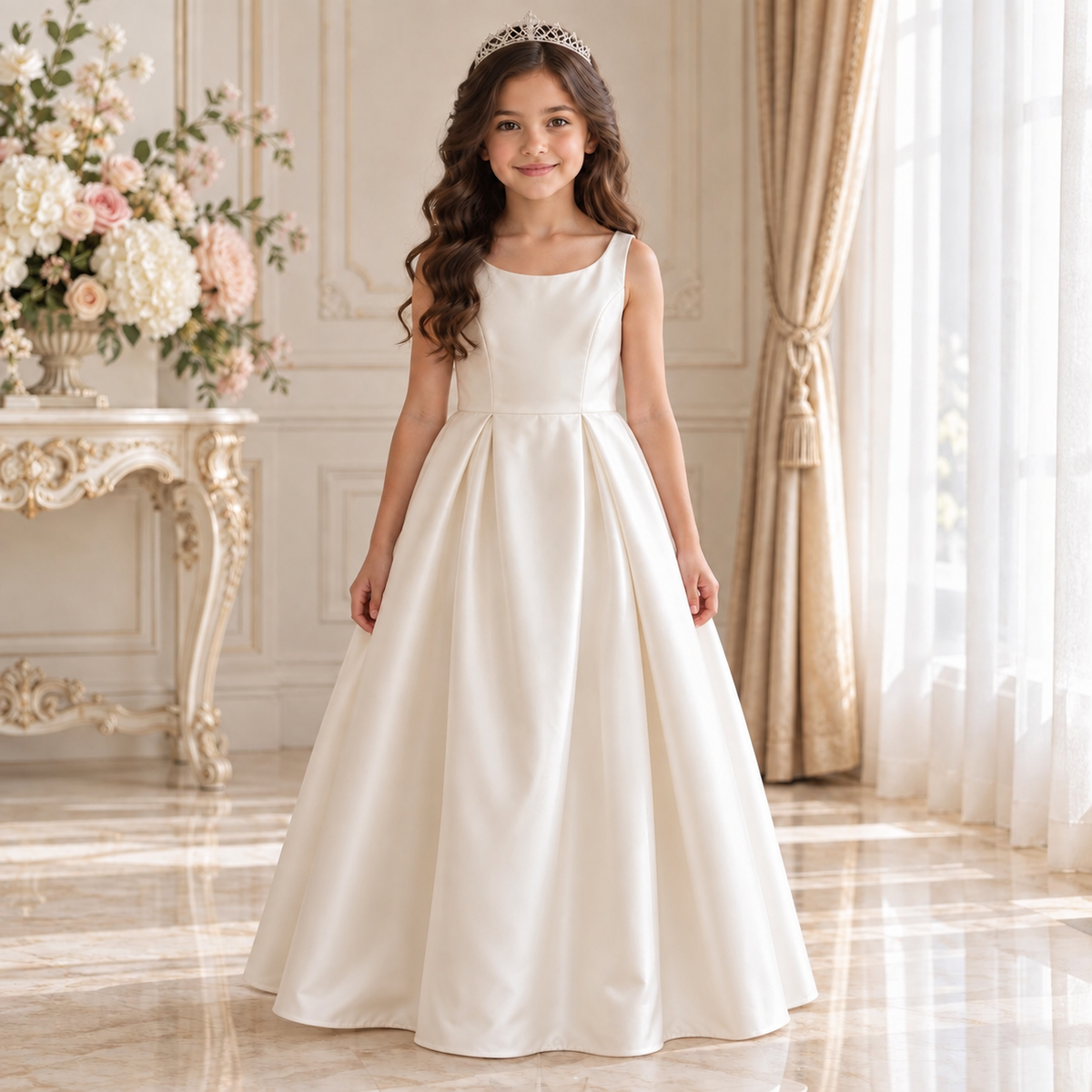 Lisa Ivory Satin Bow Gown
