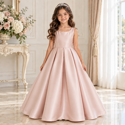 Lisa Blush Satin Bow Gown