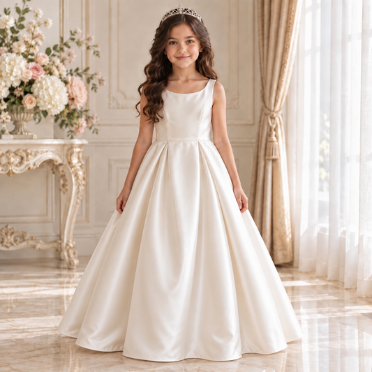 Lisa Ivory Satin Bow Gown - Crown Kids