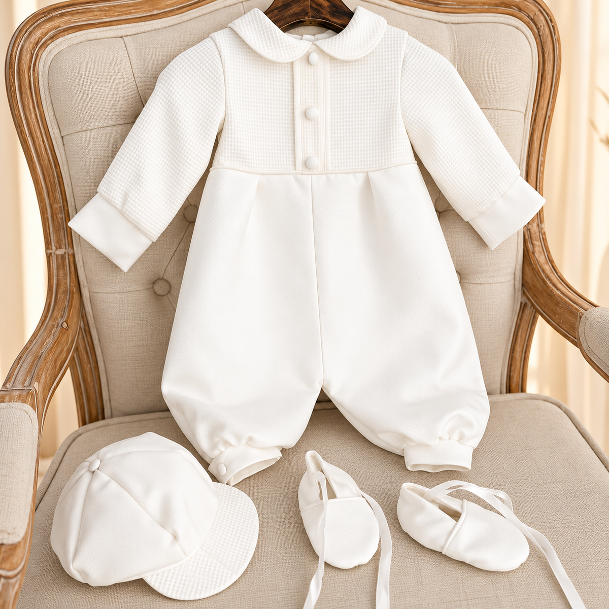 Theodore Ivory Christening Romper – Pre-Order
