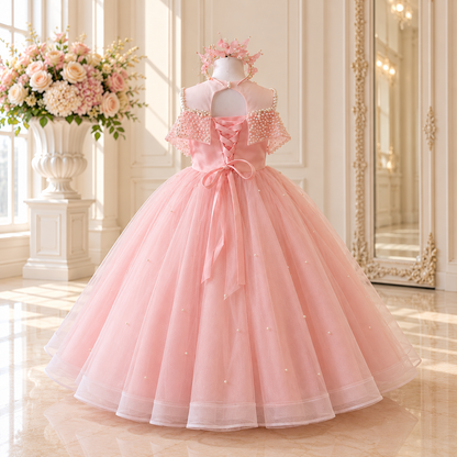 Rosalie Pink Pearl Princess Dress - Crown Kids