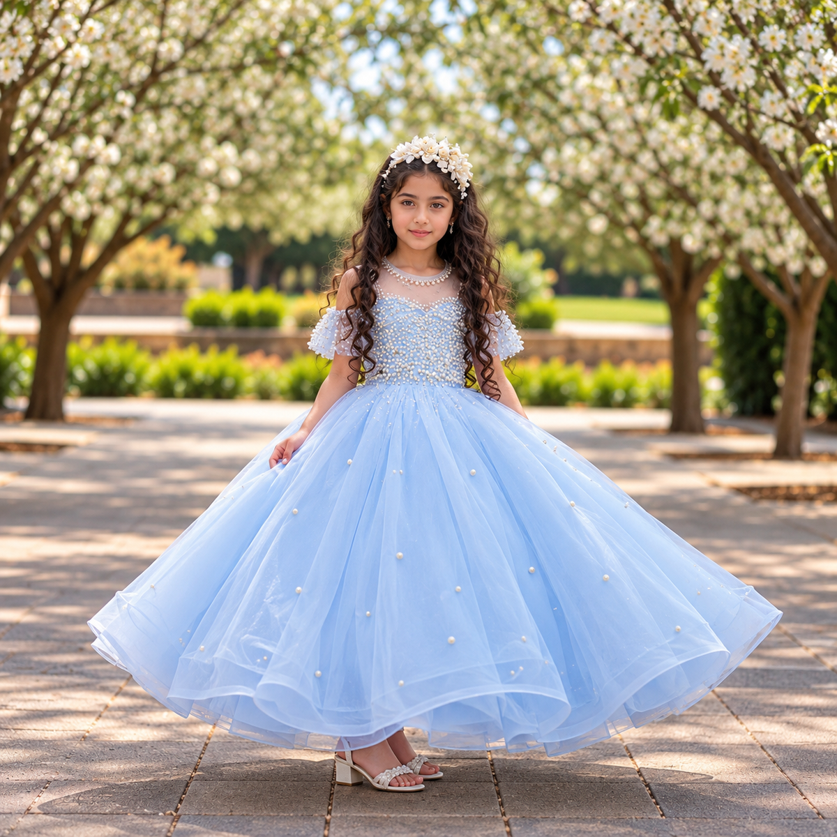Rosalie Blue Pearl Princess Dress - Crown Kids