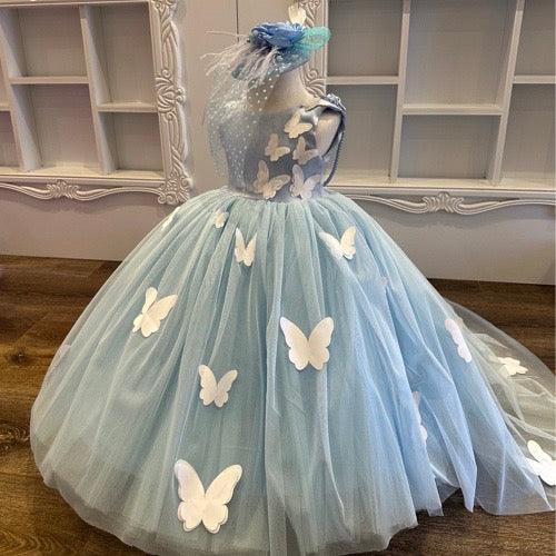 Blue Butterfly Gown - Crown Kids