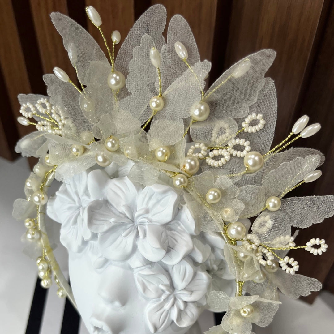 Ivory Chiffon Butterfly Tiara - Crown Kids