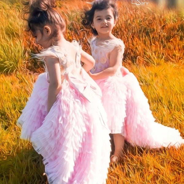 Baby Pink High Lo Layered Tulle - Crown Kids