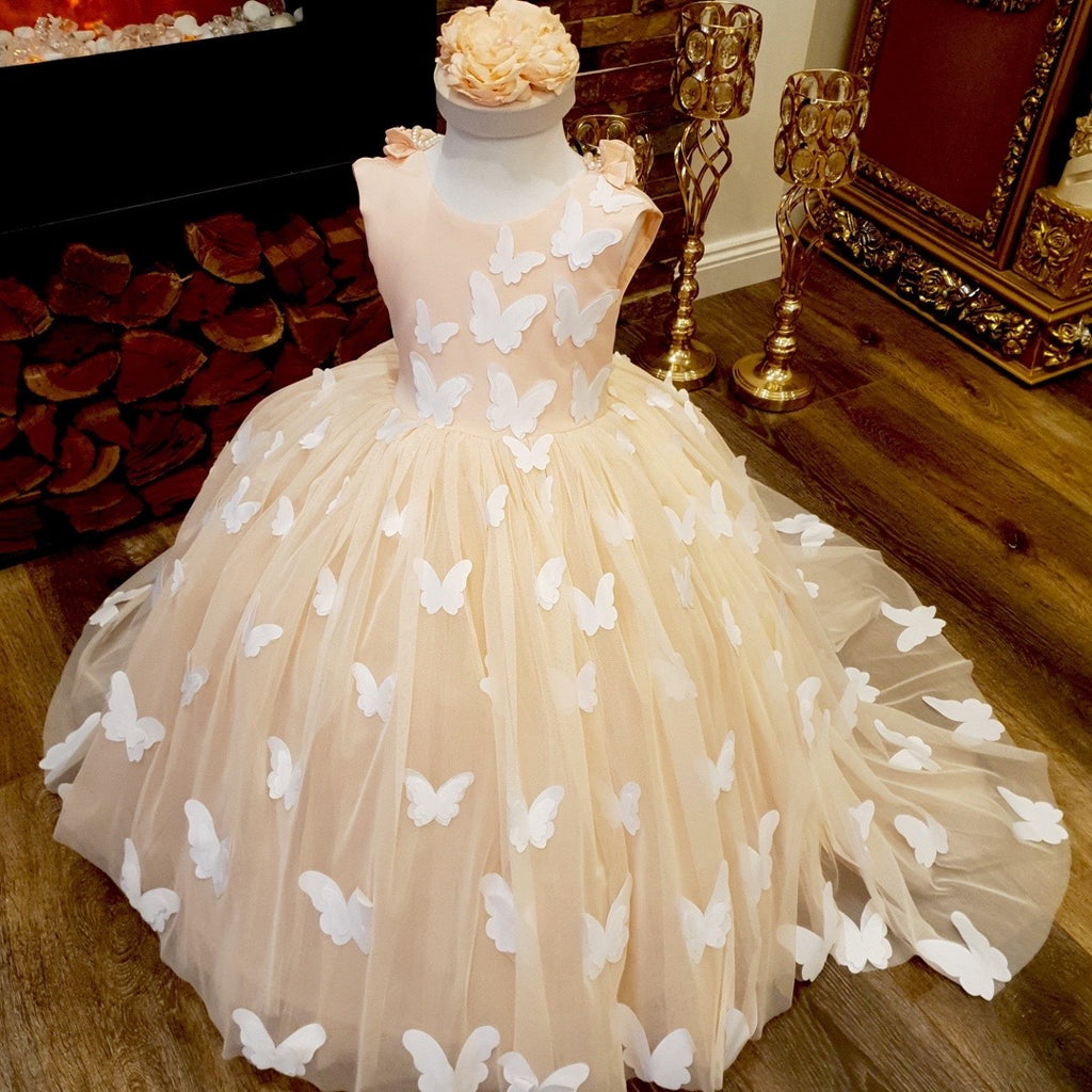 Peach Butterfly Gown - Crown Kids